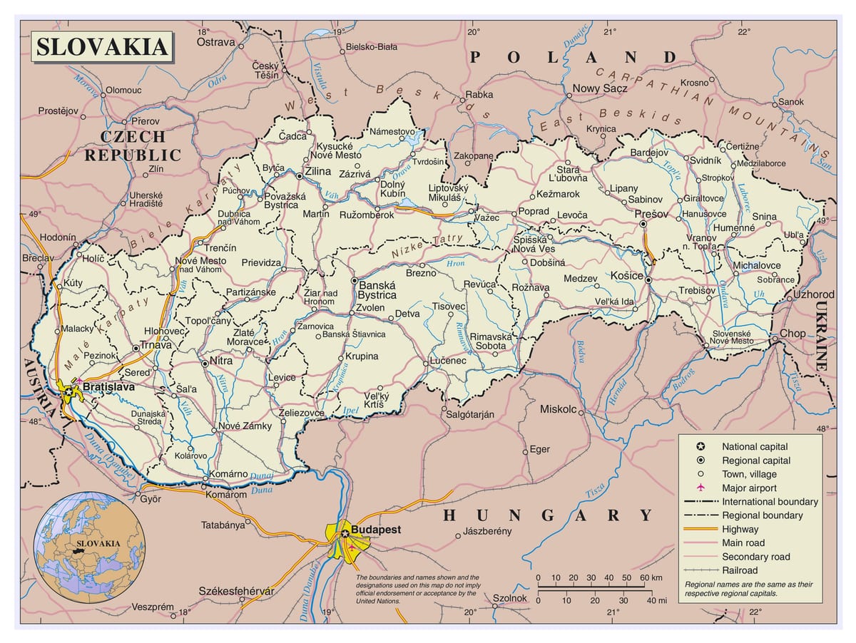 карта Славакіі аэрапорты