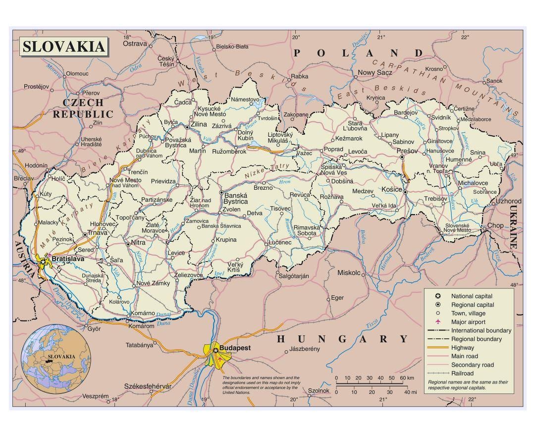 карта Славакіі дарогі