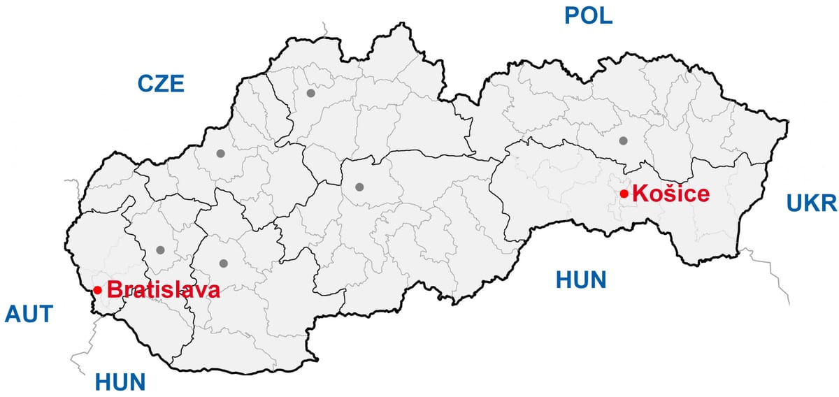 карта Славакія Кошыцэ