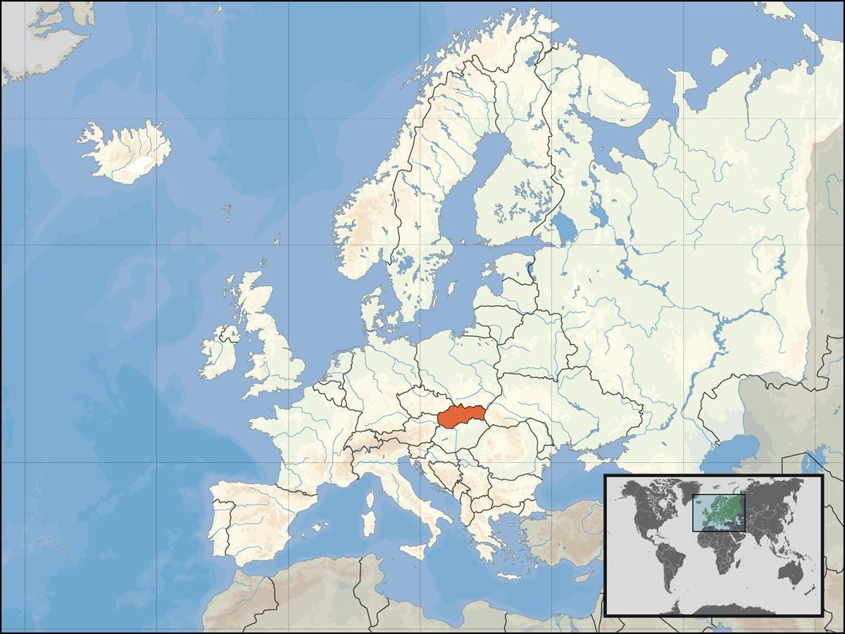 Размяшчэнне Славакіі на карце свету