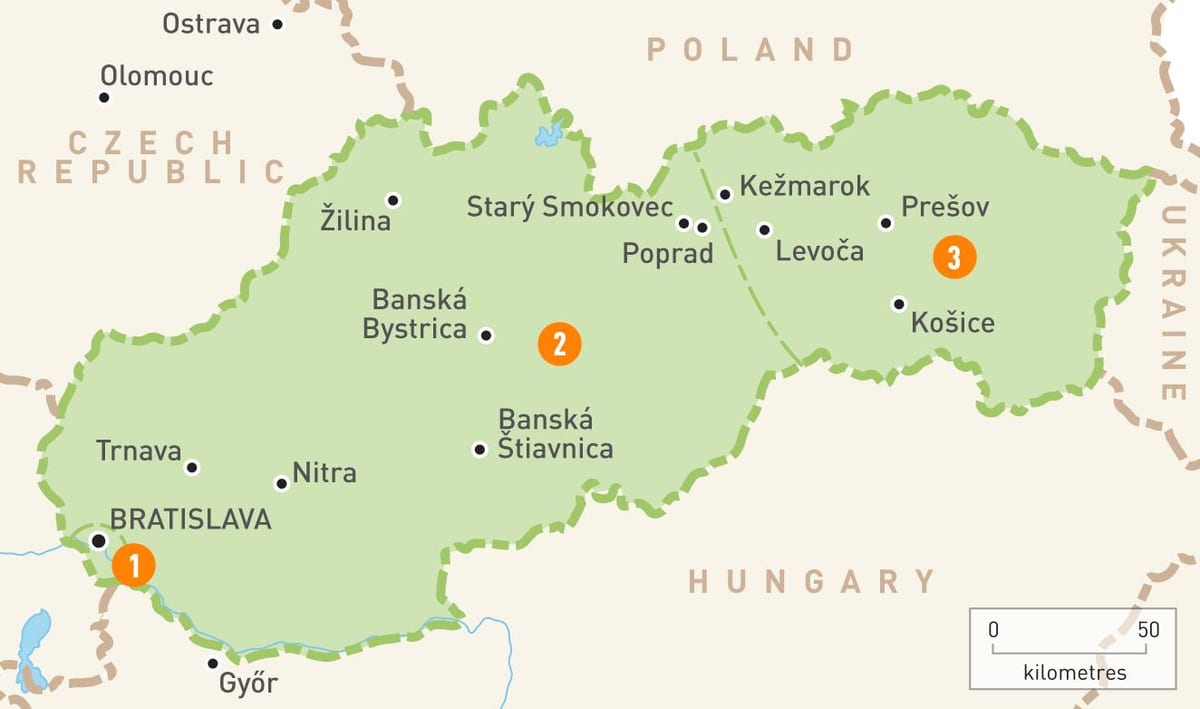 карта Славакіі рэгіёнаў