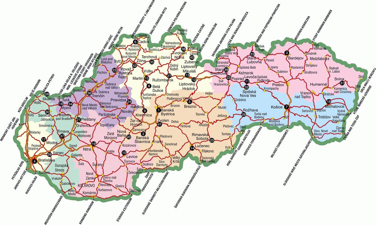 Славакія славутасці на карце