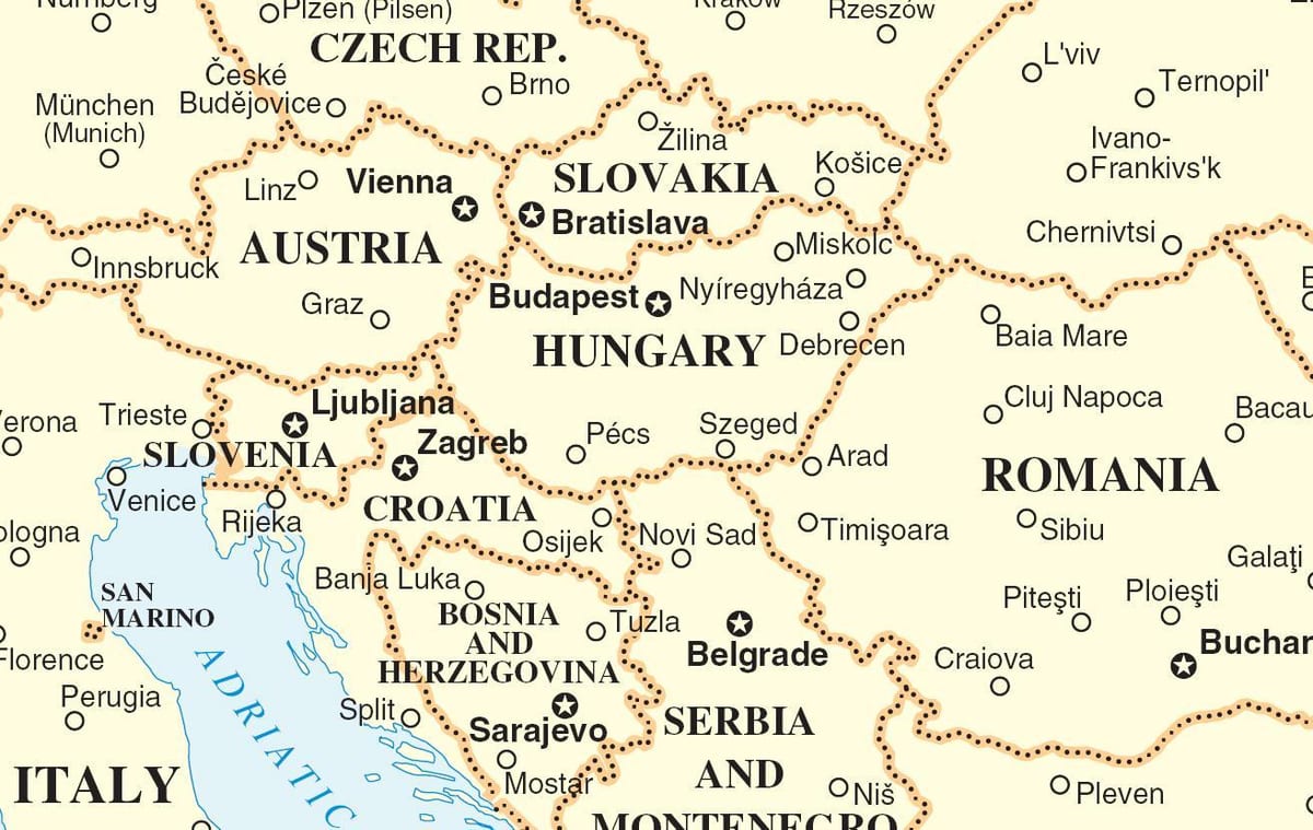 карта Славакіі навакольных краін