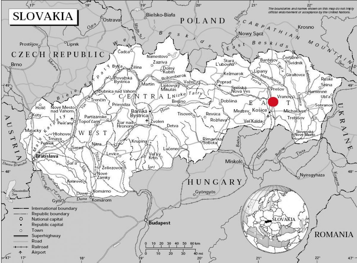карта Усходняй Славакіі