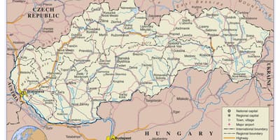 Карта Славакіі аэрапорты