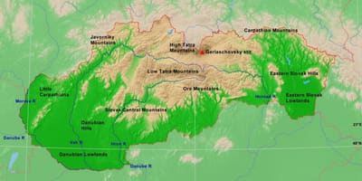 Карта Славакіі горы