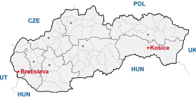 Карта Славакія Кошыцэ