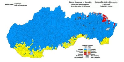 Карта Славакіі этнічныя