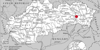 Карта Усходняй Славакіі